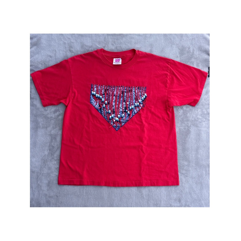 90s Western Beaded Fringe Cat Graphic T-Shirt Hanes Hot Pink Medium DIY Artsy